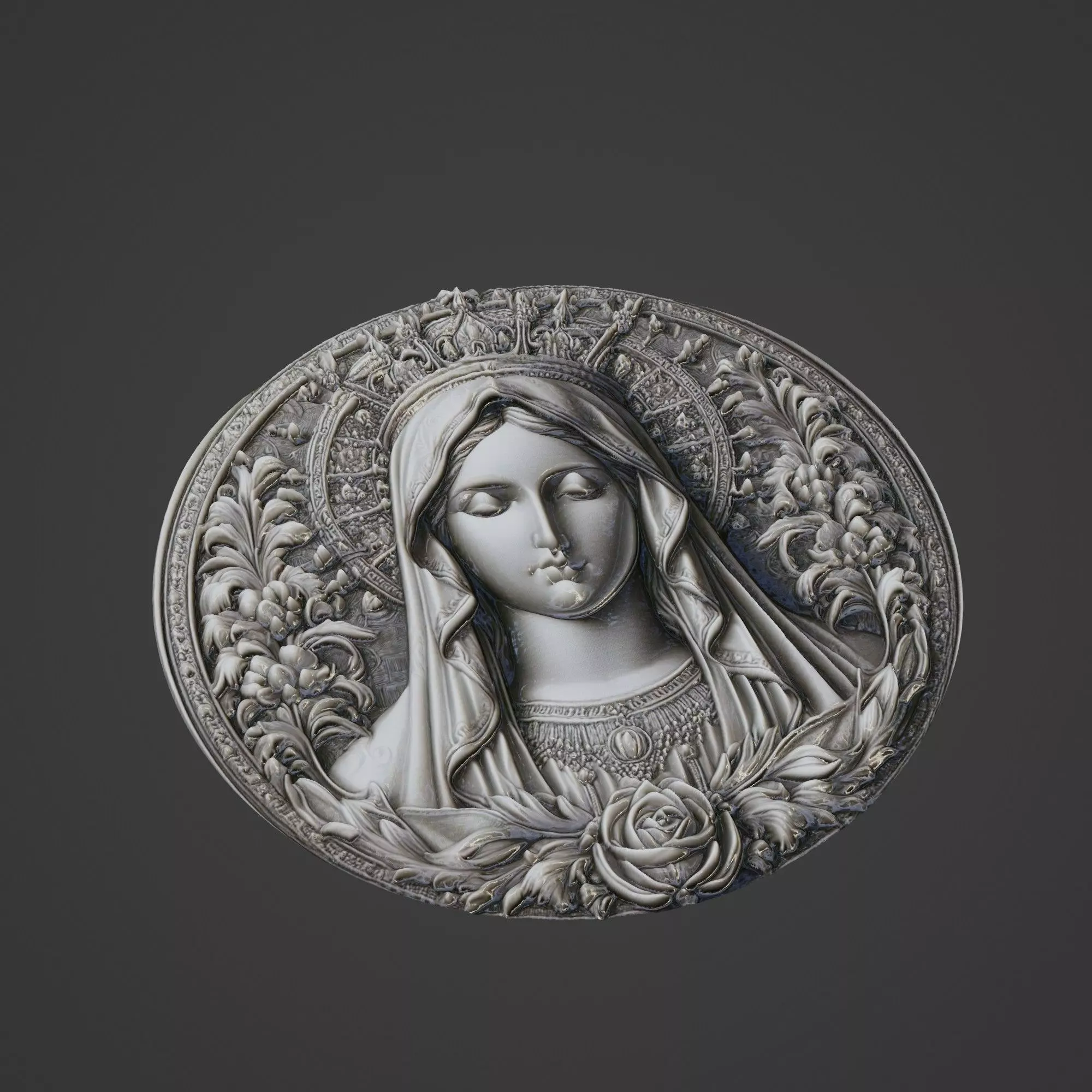 Virgin Mary Christianity Medallion 3D print model