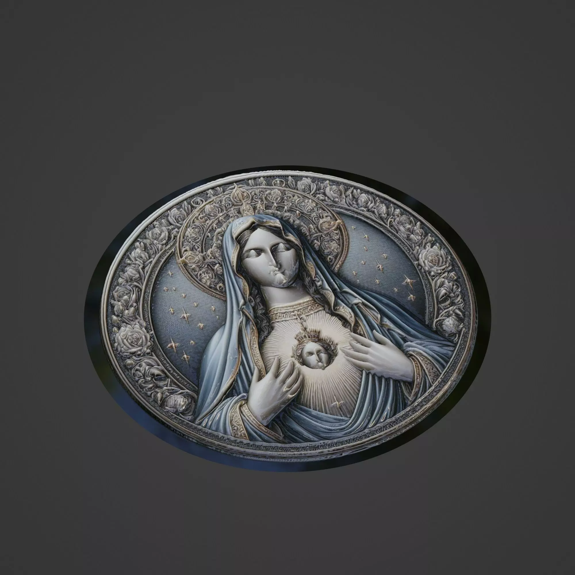 Virgin Mary Christianity Medallion 3D print model_0