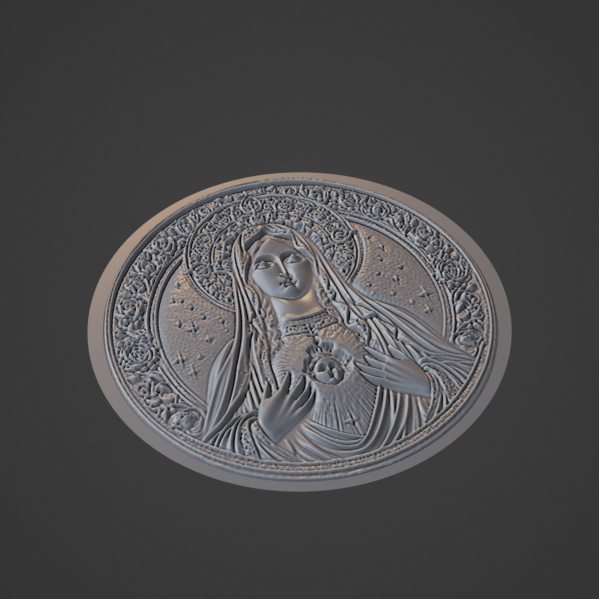 Virgin Mary Christianity Medallion 3D print model_1