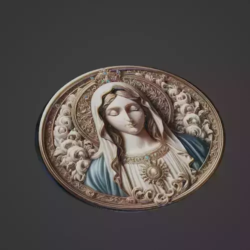 Virgin Mary Christianity Medallion 3D print model