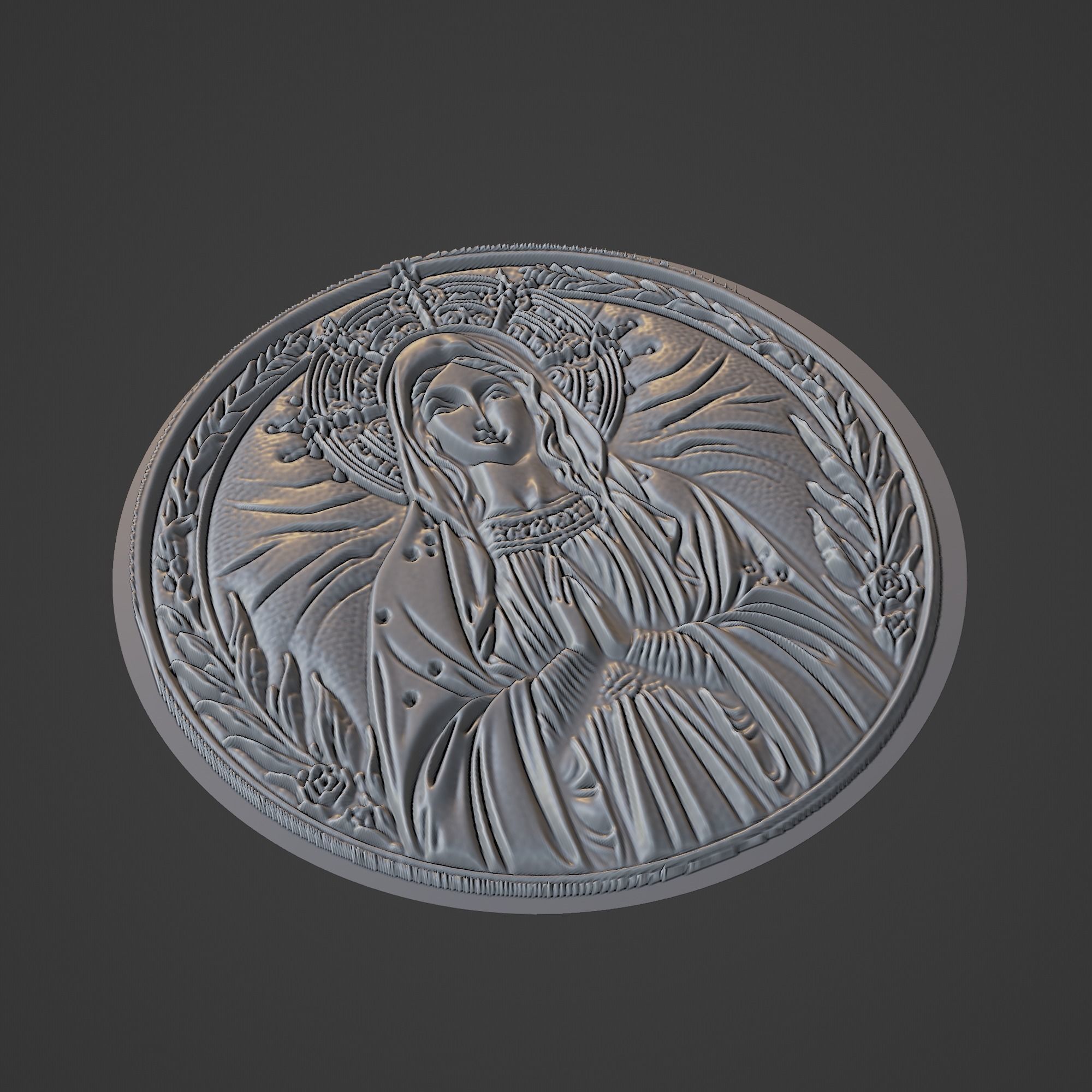 Virgin Mary Christianity Medallion 3D print model_1
