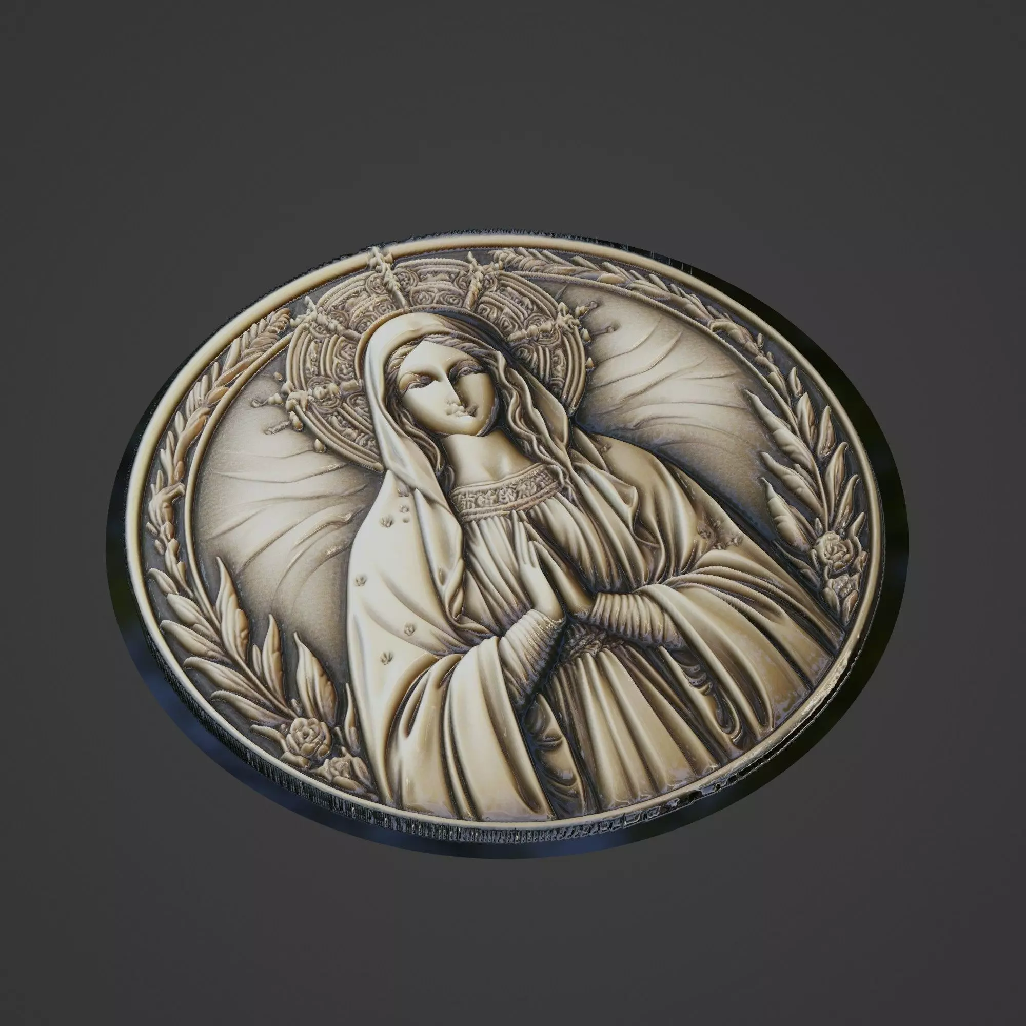 Virgin Mary Christianity Medallion 3D print model_0