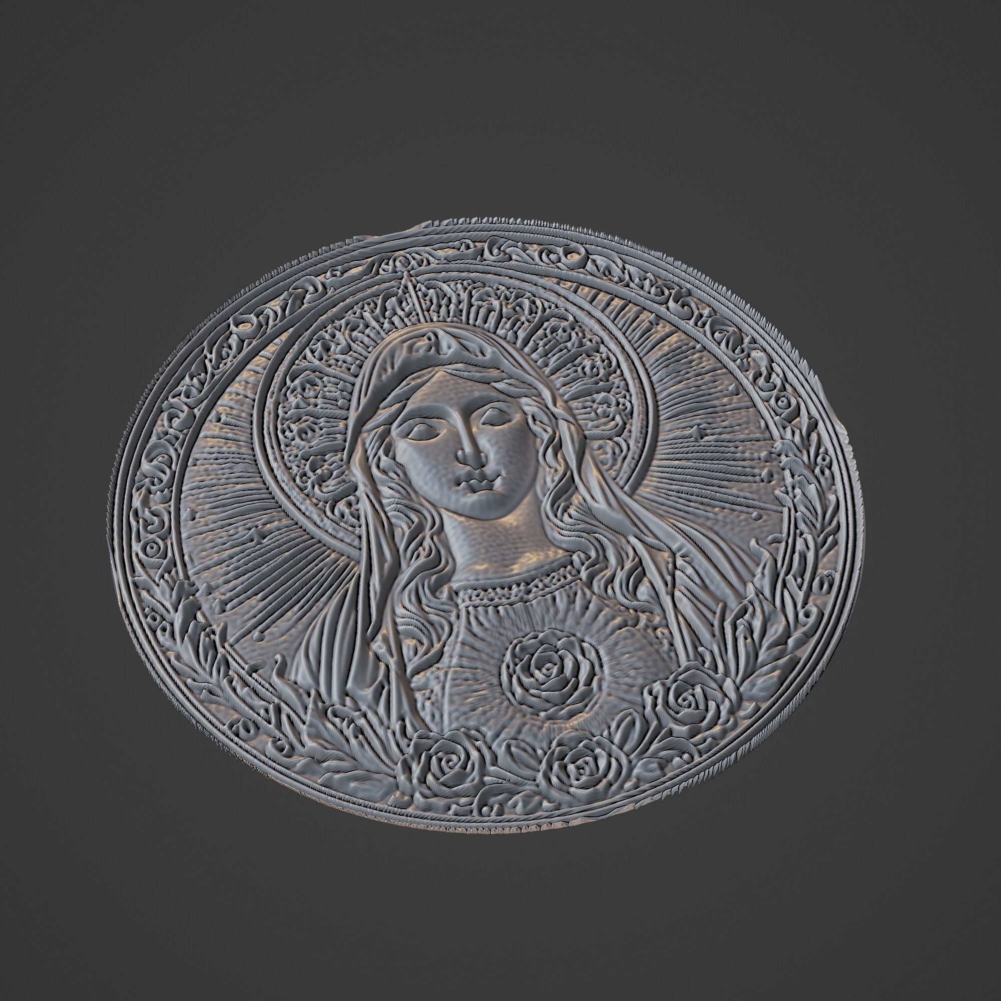 Virgin Mary Christianity Medallion 3D print model_1