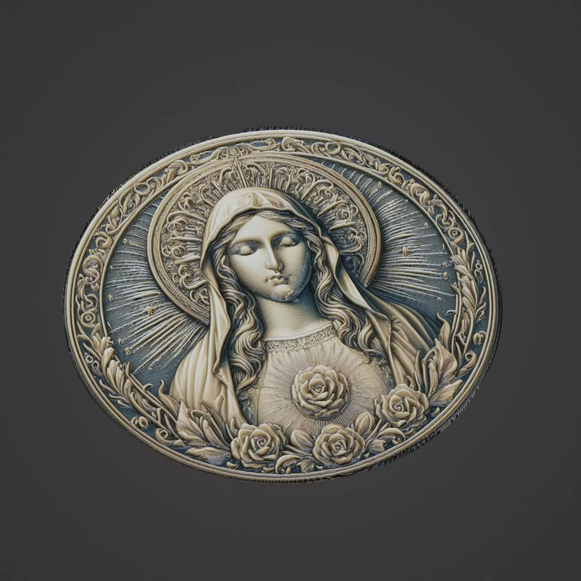 Virgin Mary Christianity Medallion 3D print model_0