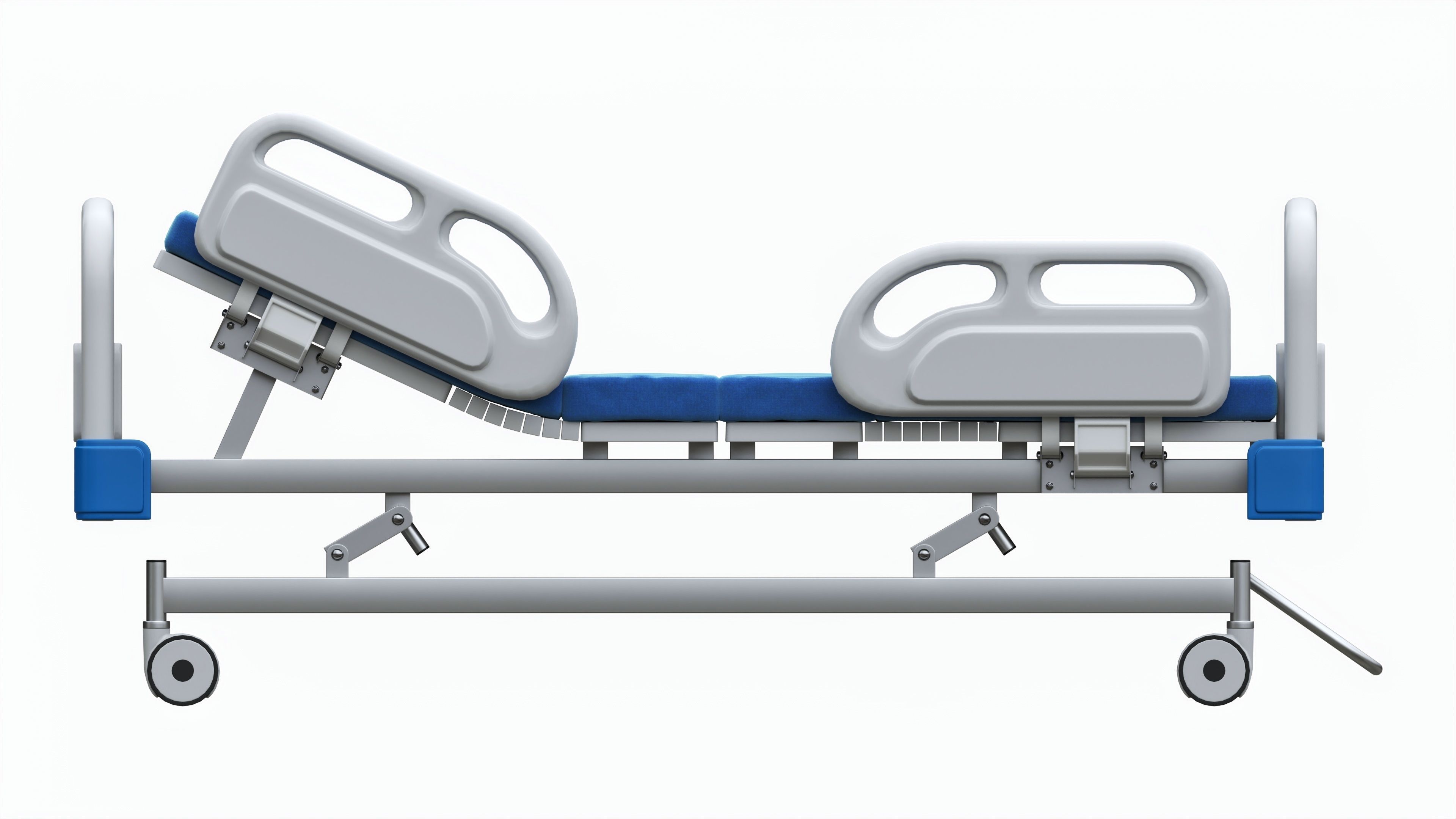 Medical Adjustable Five Functions Hospital Bed with Mattress 3D model_4