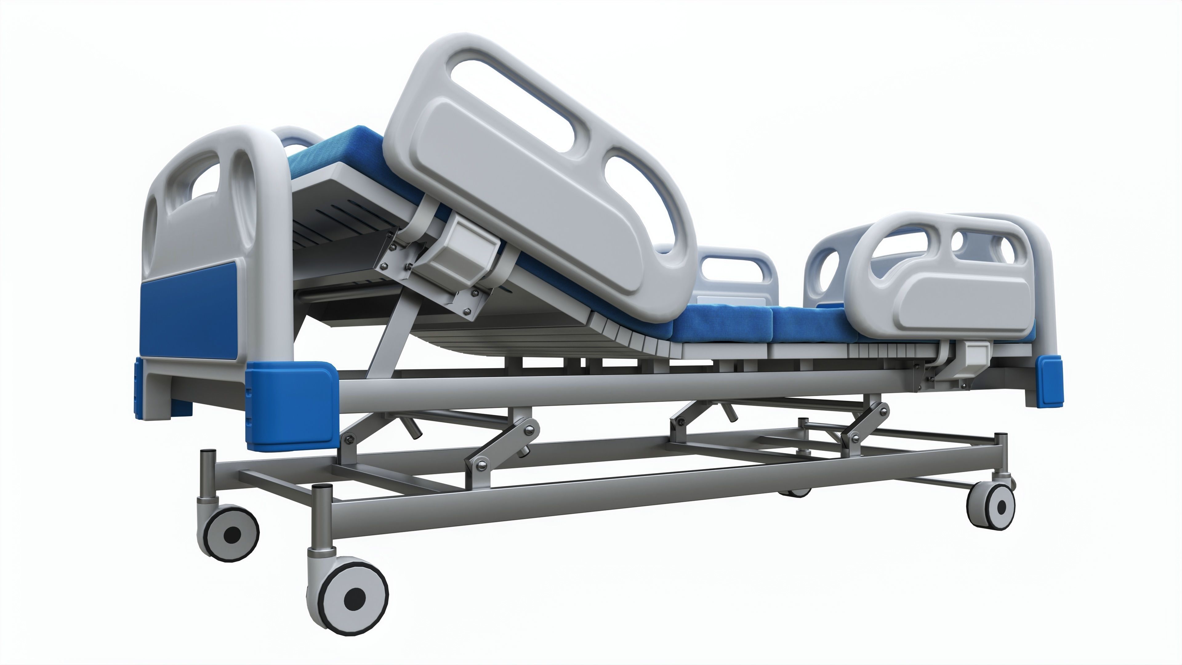 Medical Adjustable Five Functions Hospital Bed with Mattress 3D model_2