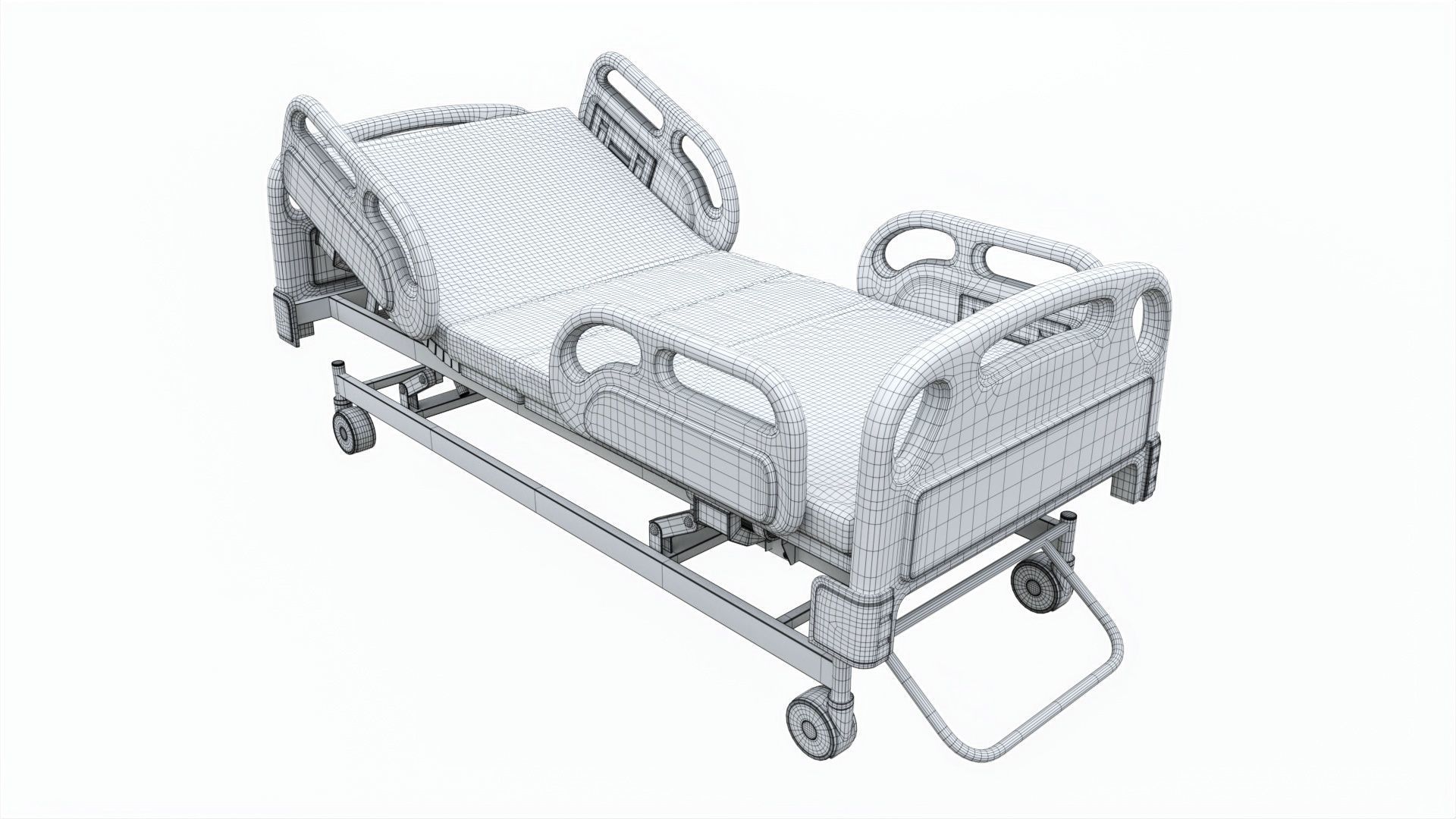 Medical Adjustable Five Functions Hospital Bed with Mattress 3D model_6
