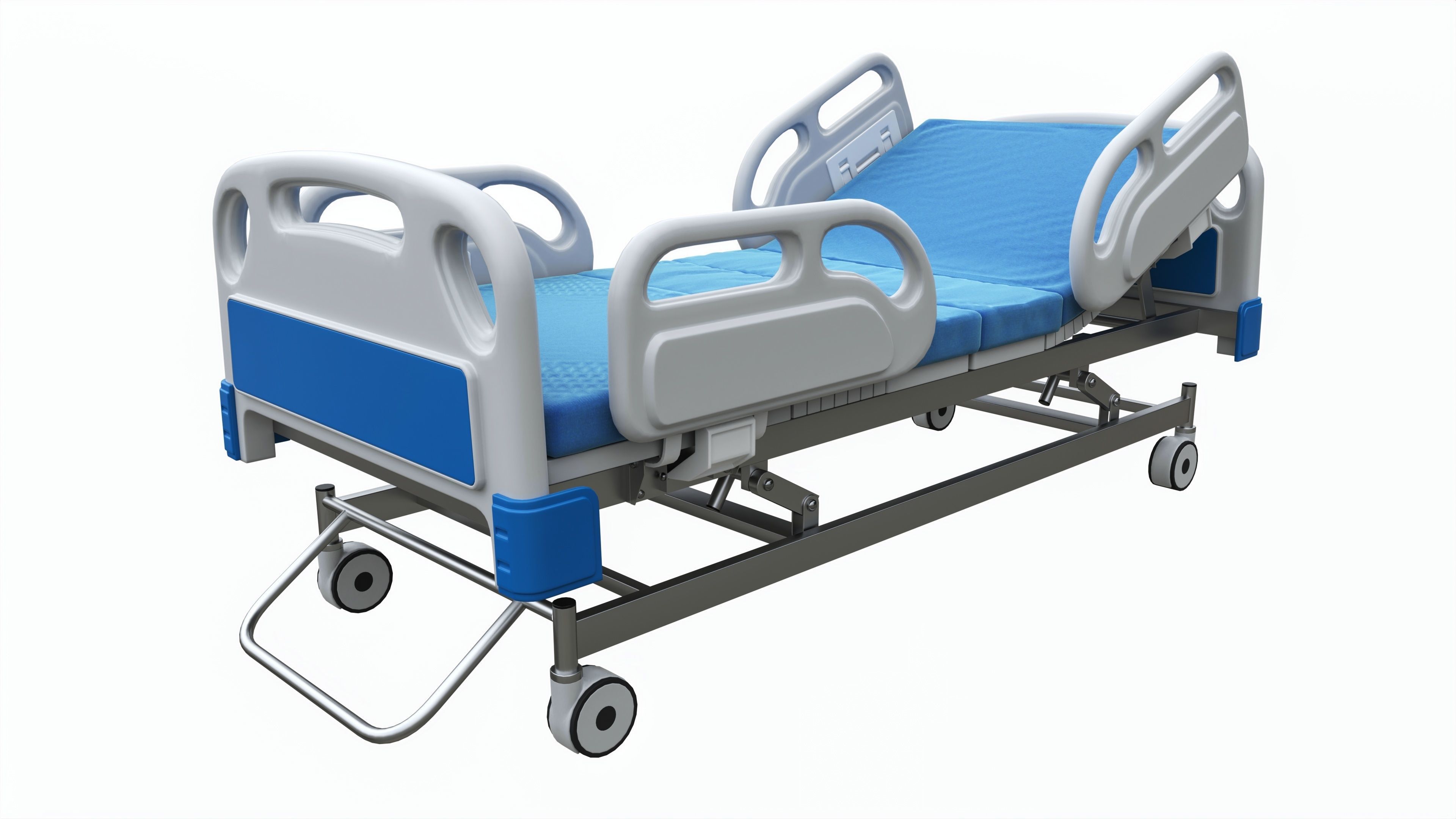 Medical Adjustable Five Functions Hospital Bed with Mattress 3D model_1