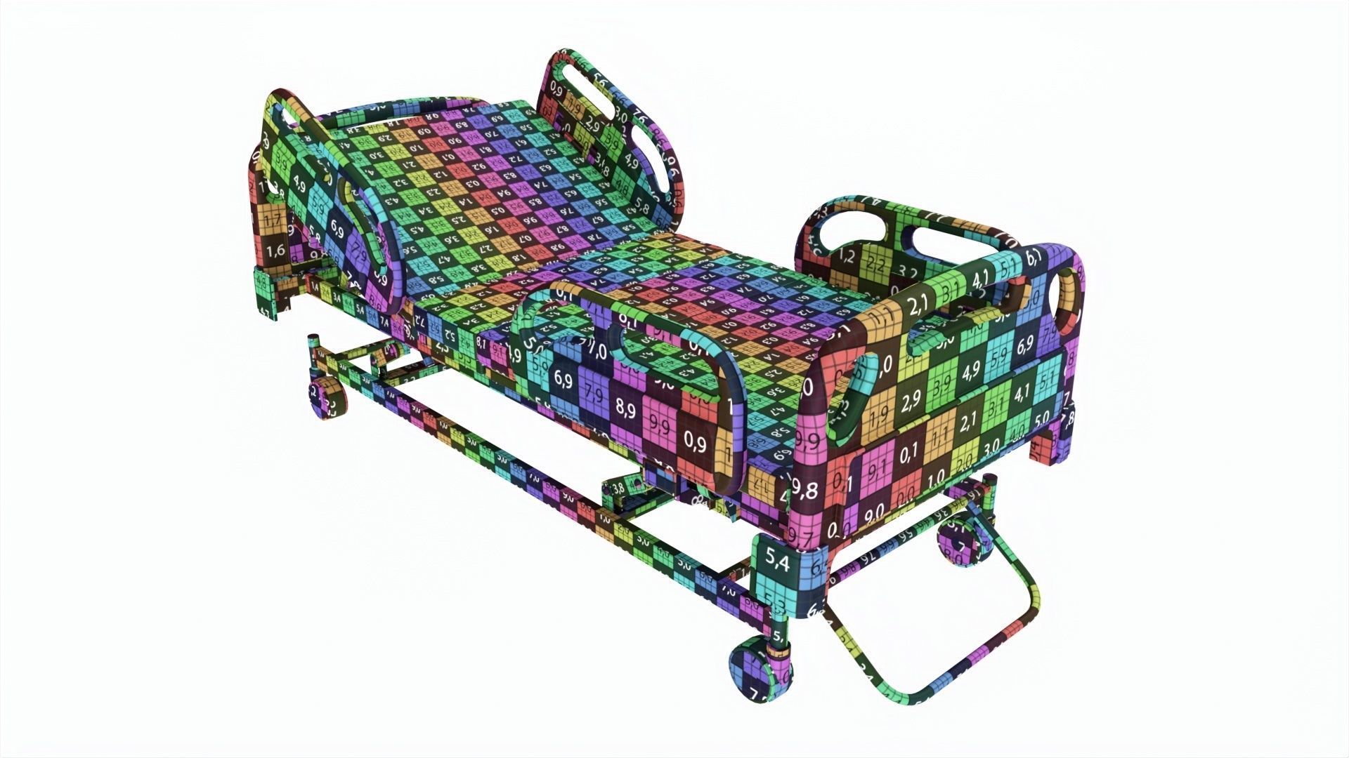 Medical Adjustable Five Functions Hospital Bed with Mattress 3D model_7