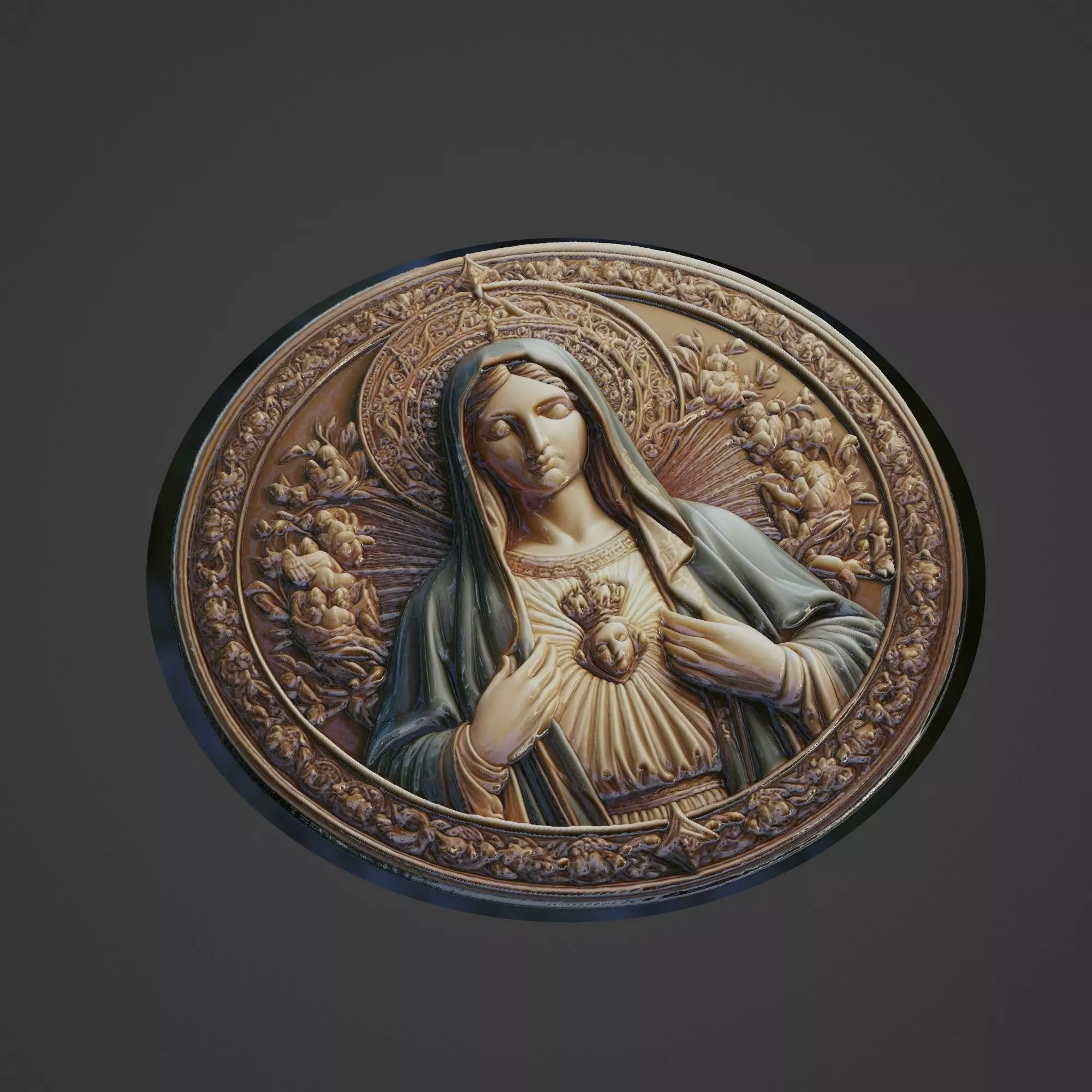 Virgin Mary Christianity Medallion 3D print model
