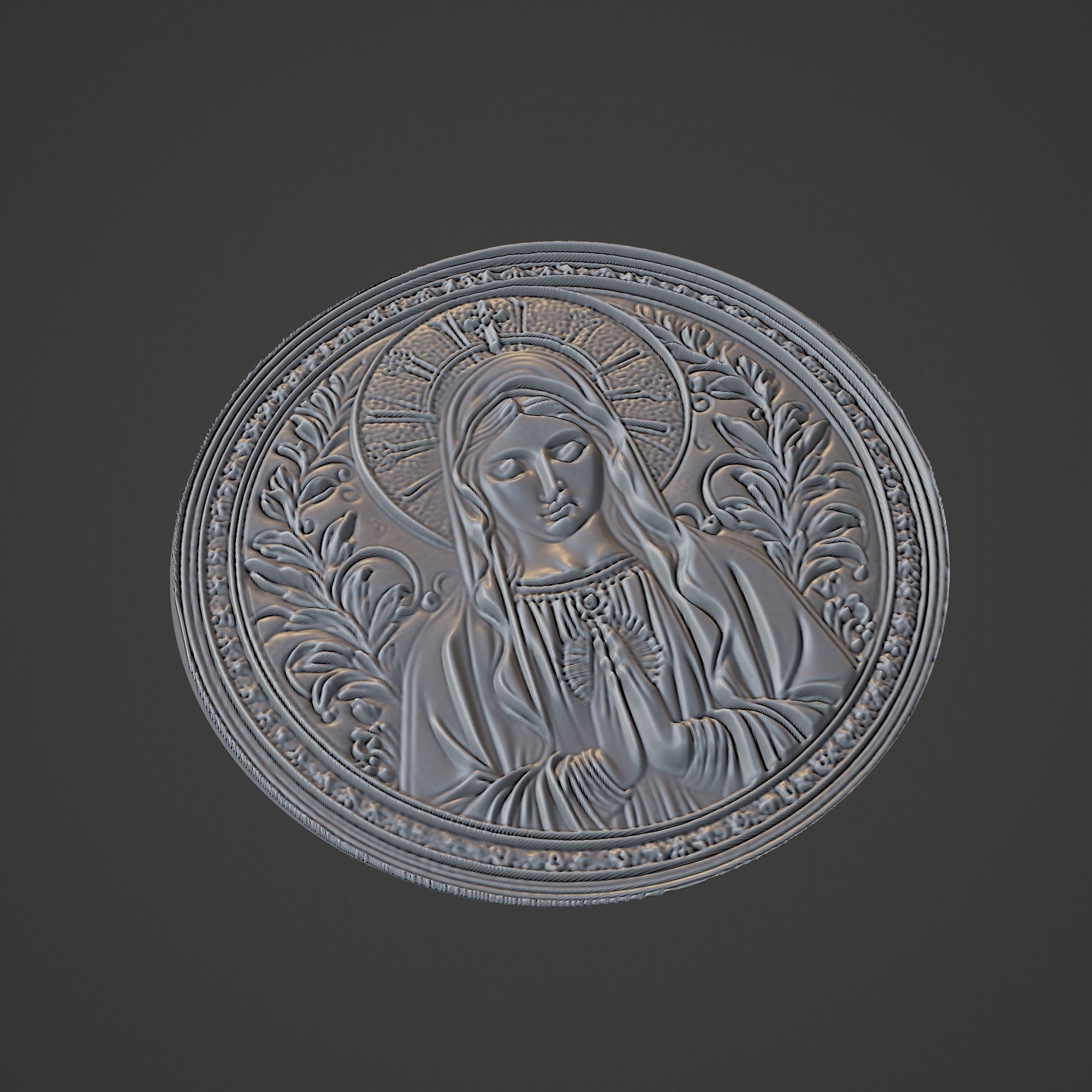 Virgin Mary Christianity Medallion 3D print model_1