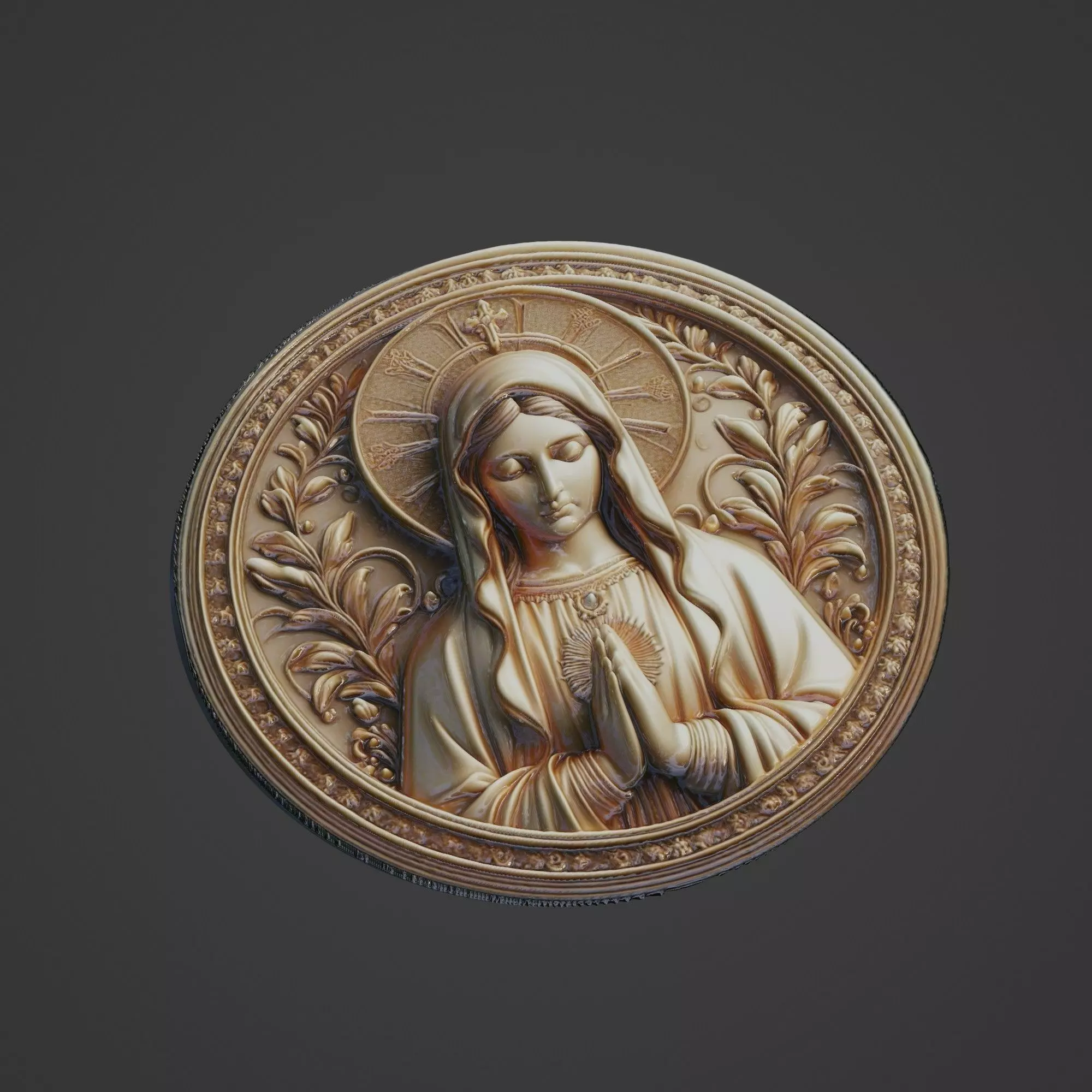 Virgin Mary Christianity Medallion 3D print model_0