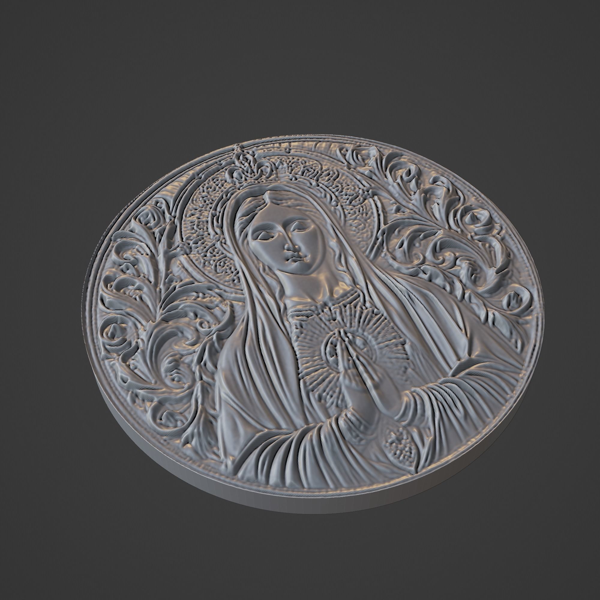 Virgin Mary Christianity Medallion 3D print model_1