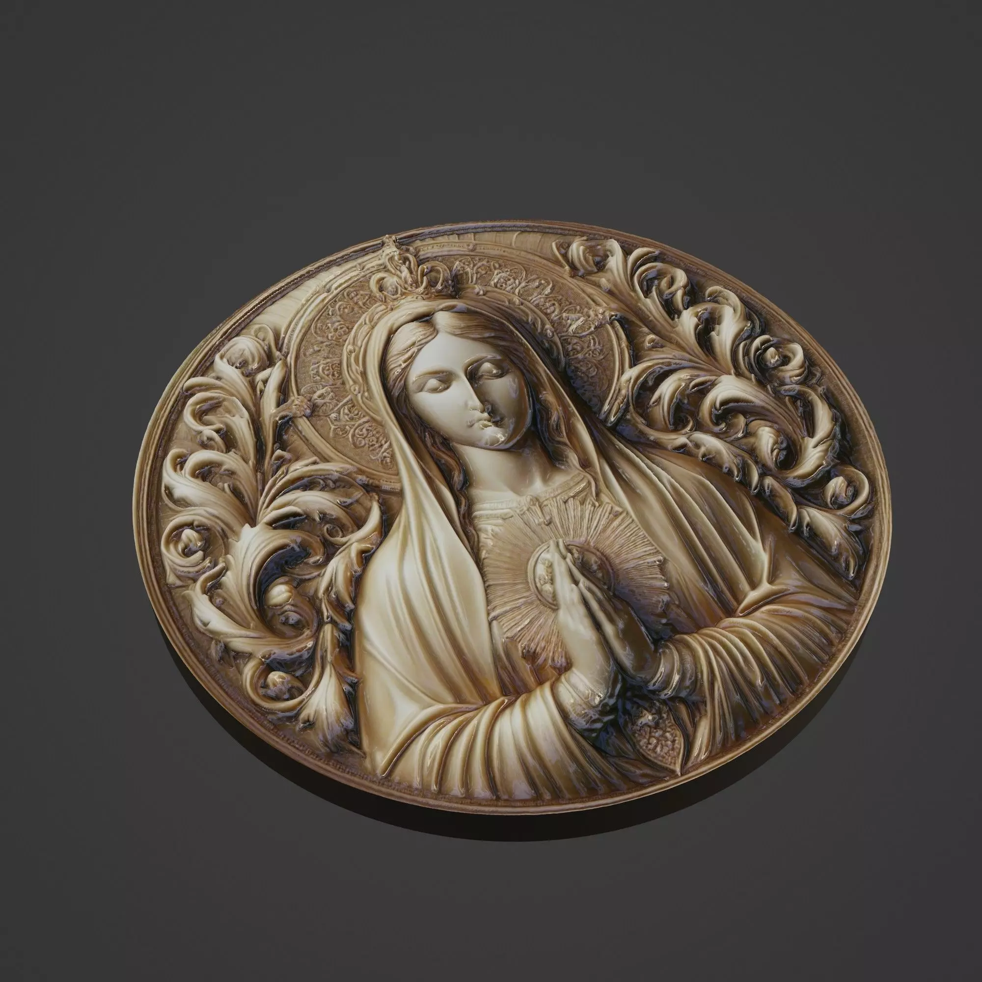 Virgin Mary Christianity Medallion 3D print model_0