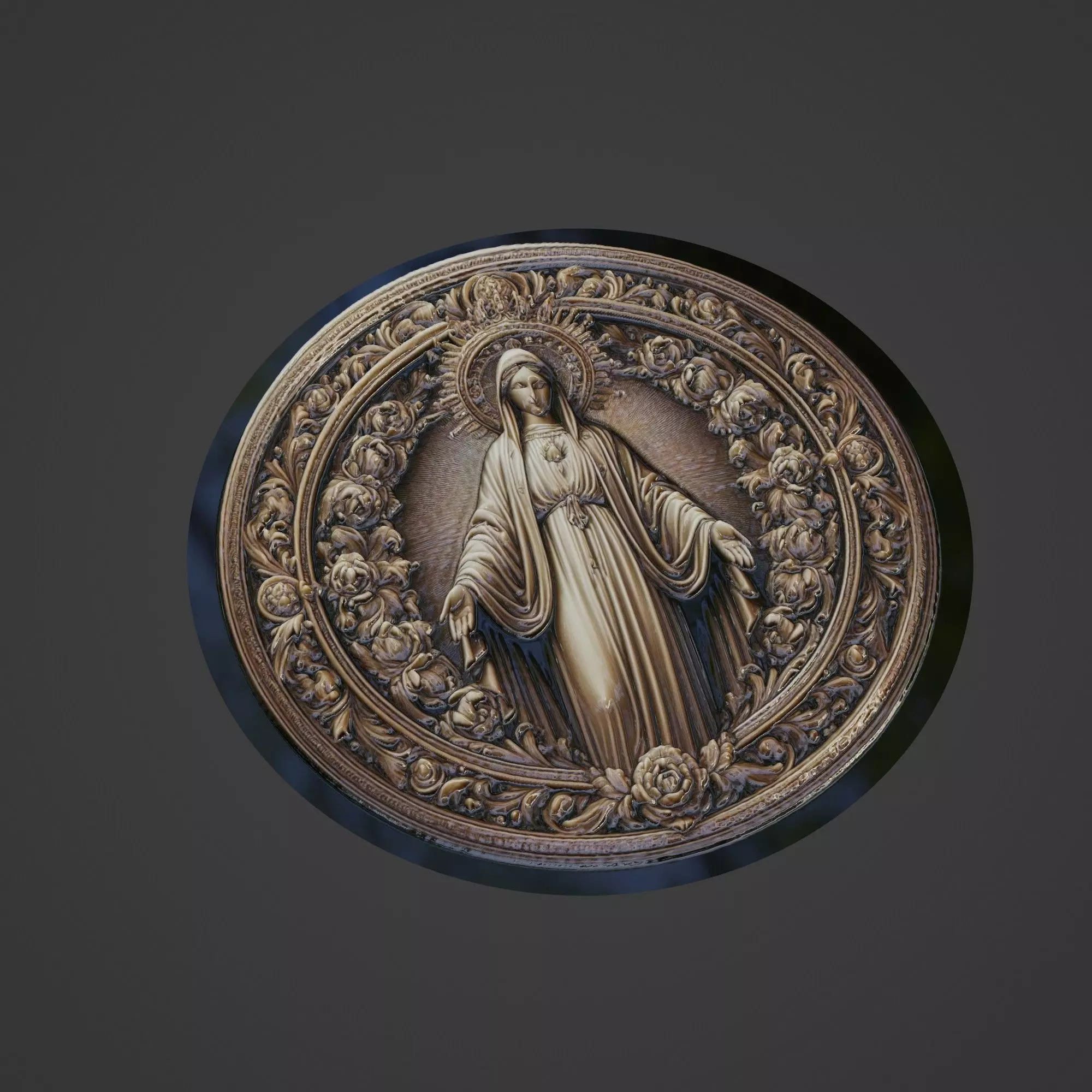 Virgin Mary Christianity Medallion 3D print model_0