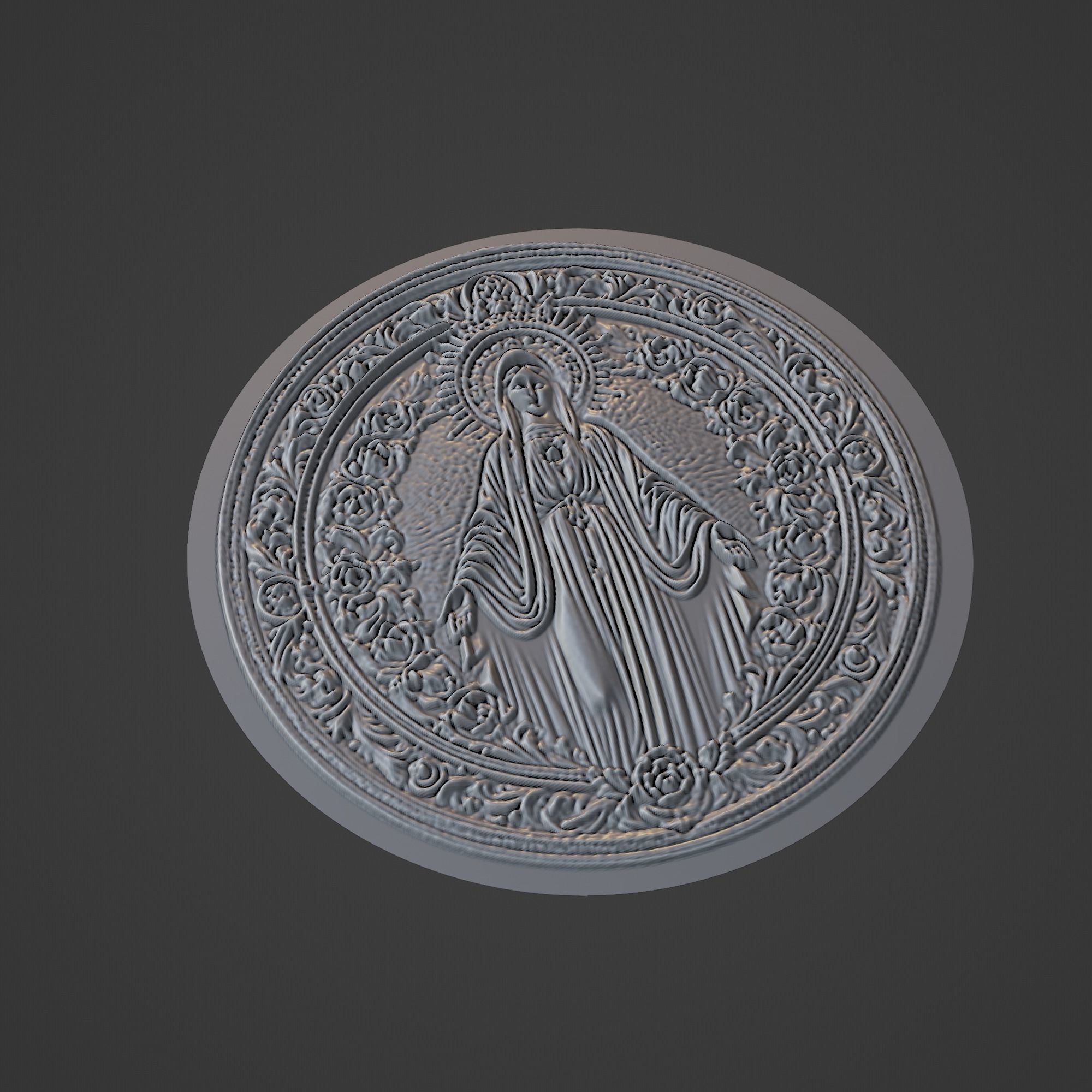 Virgin Mary Christianity Medallion 3D print model_1