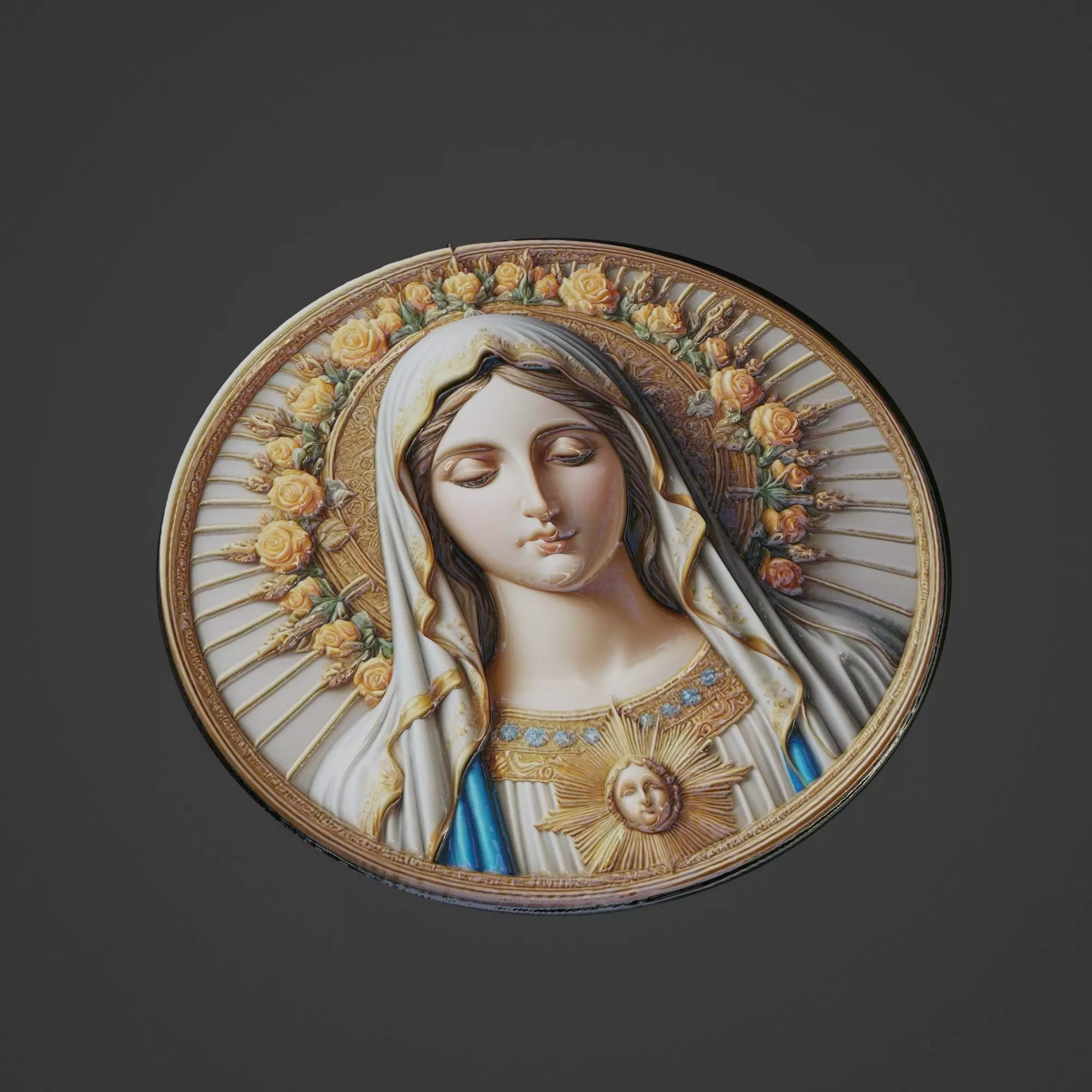 Virgin Mary Christianity Medallion 3D print model
