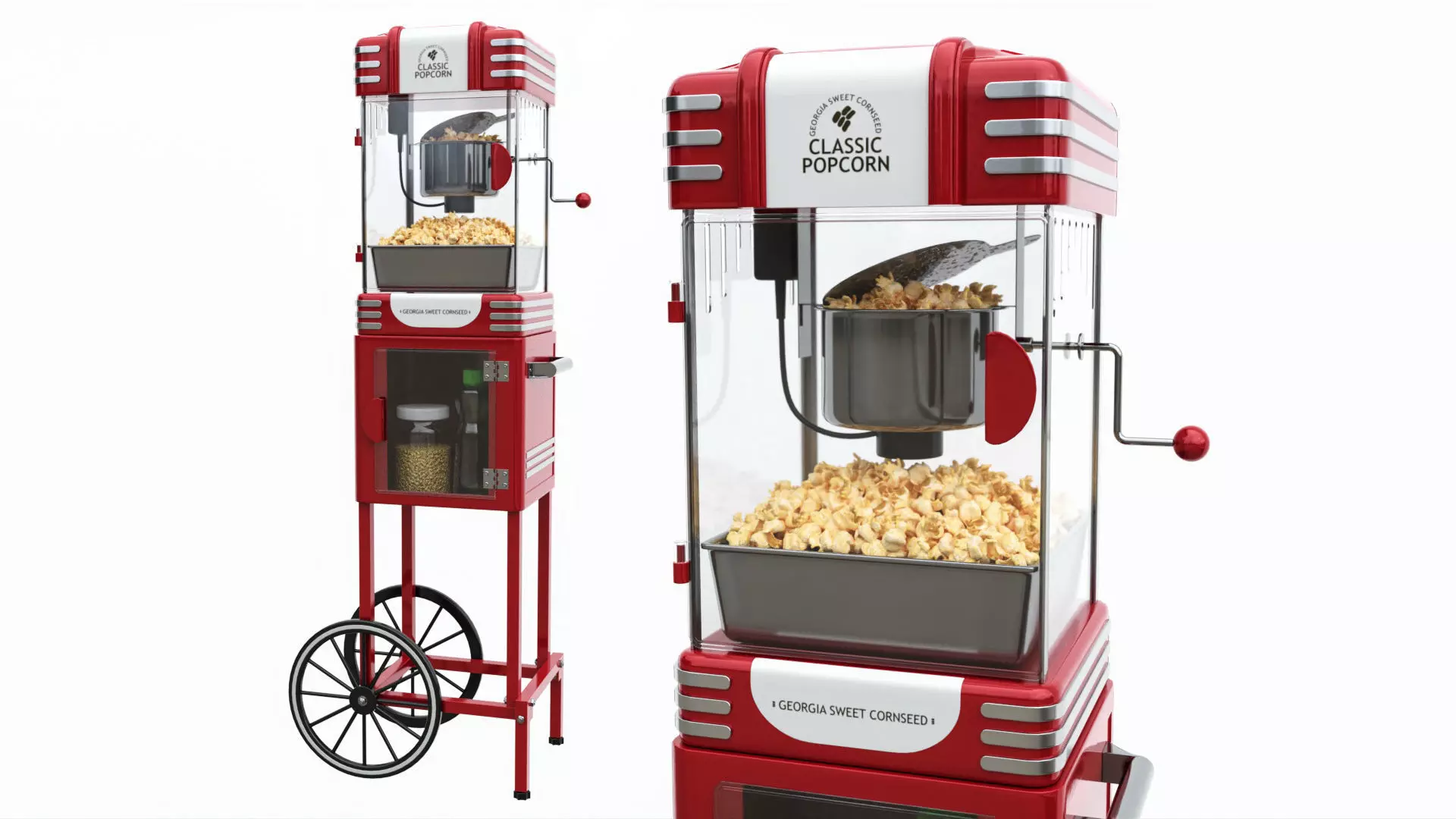 Popcorn Vintage Cart on Wheels with Shelf 3D model_0