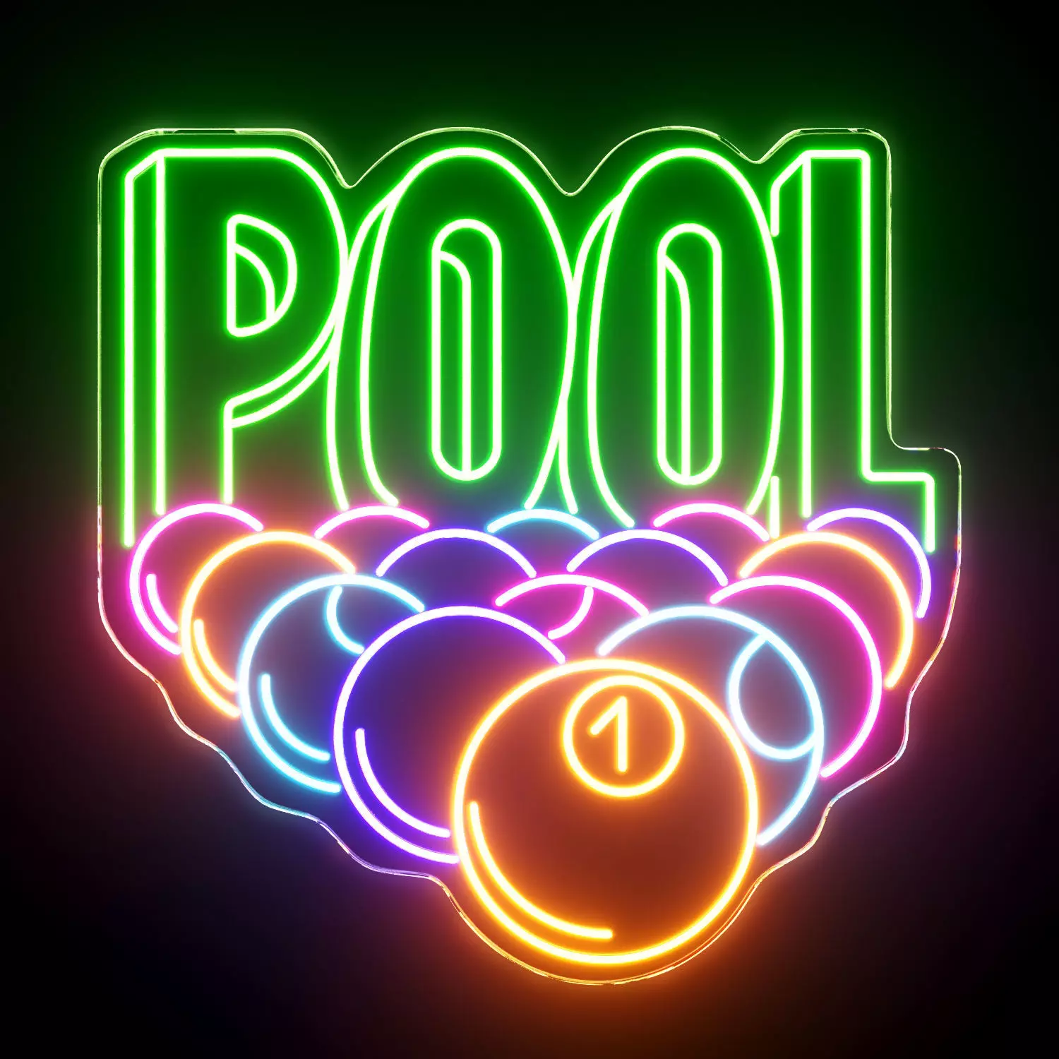 Billiard Pool Neon Sign 3D model_0