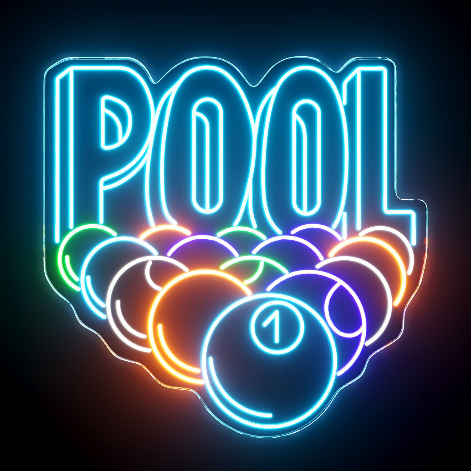 Billiard Pool Neon Sign 3D model_1