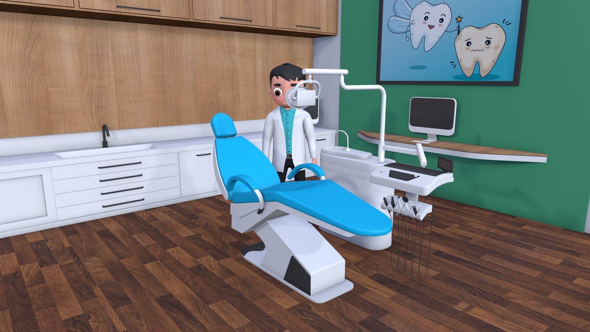 Low Poly Community Helper Dentist - Male 3D model_4