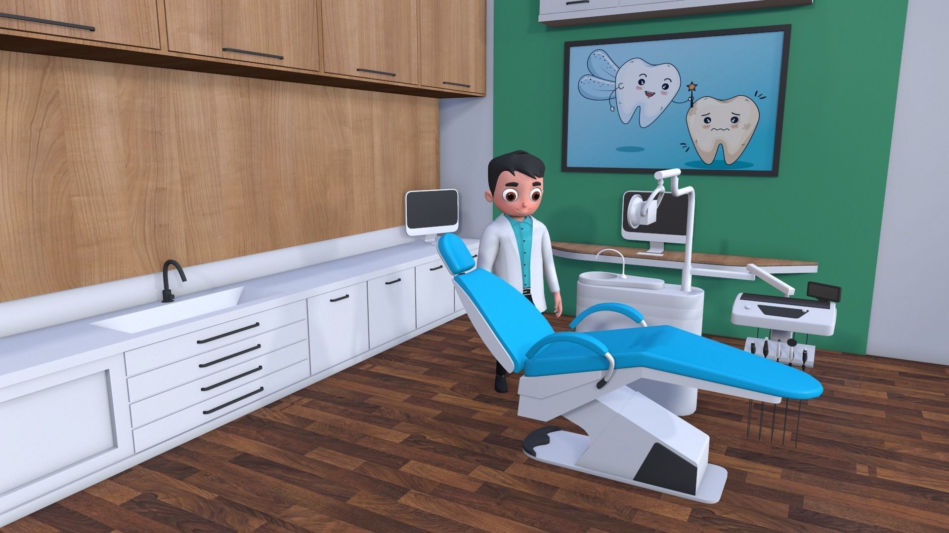 Low Poly Community Helper Dentist - Male 3D model_3
