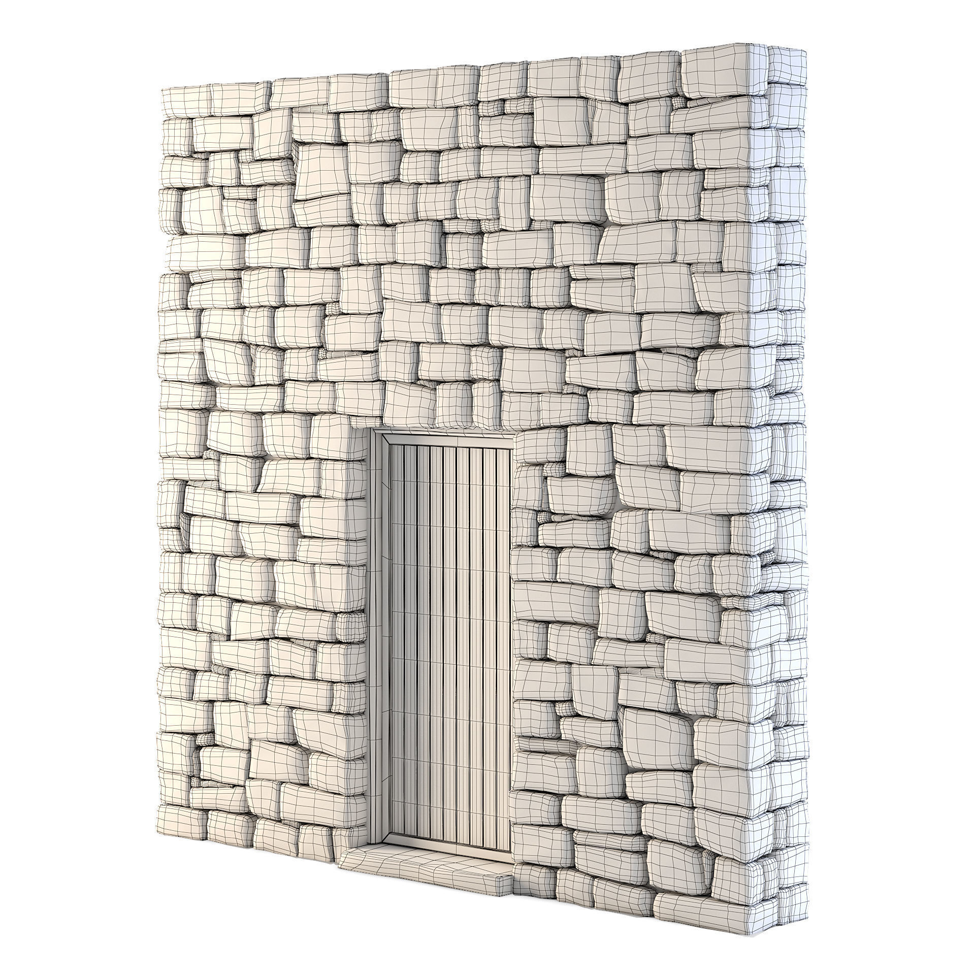 Forge Stone Wall with Door 3D model_3