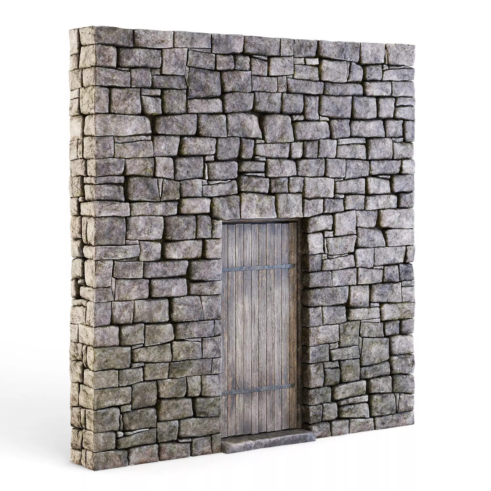 Forge Stone Wall with Door 3D model_0