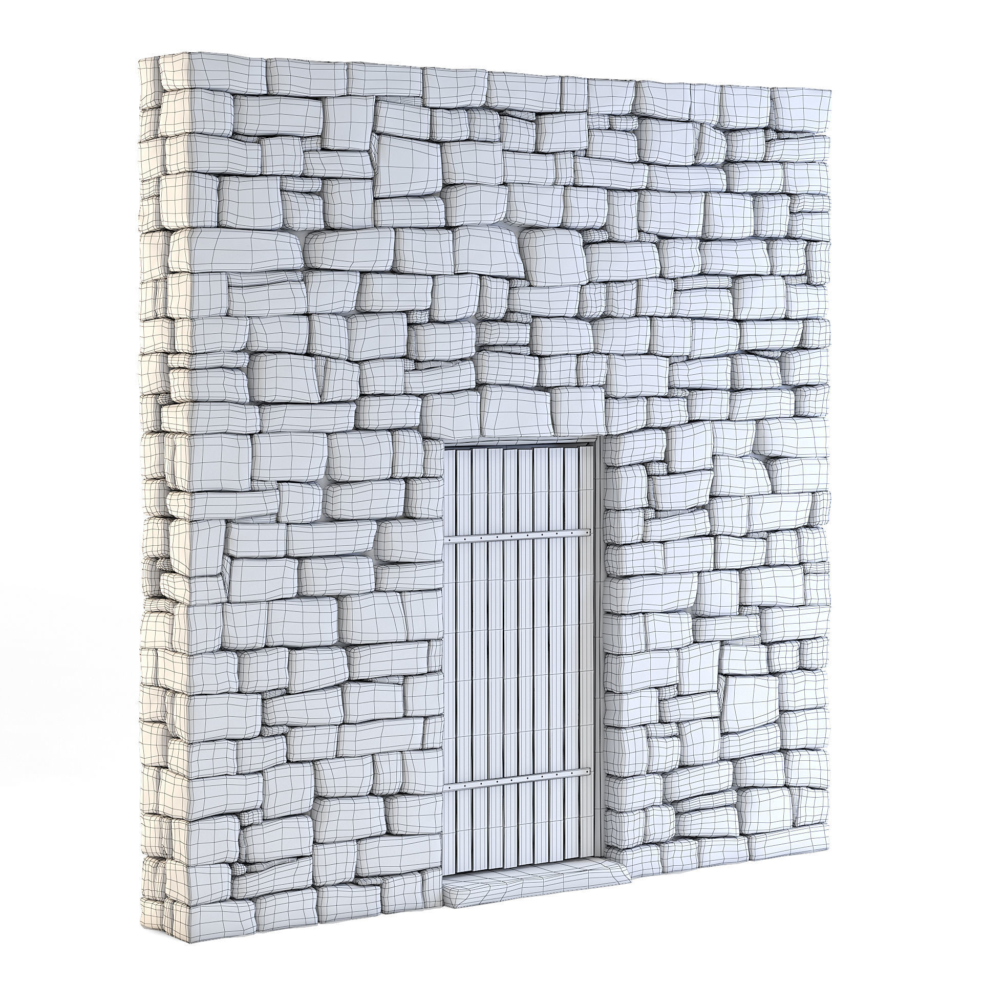 Forge Stone Wall with Door 3D model_1