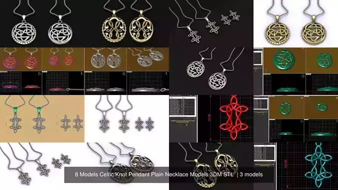 8 Models Celtic Knot Pendant Plain Necklace Models 3DM STL 