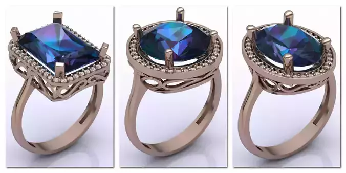 3 Models Radiant Oval Round Big Stone STL 3DM Women Rings  3D Model Collection