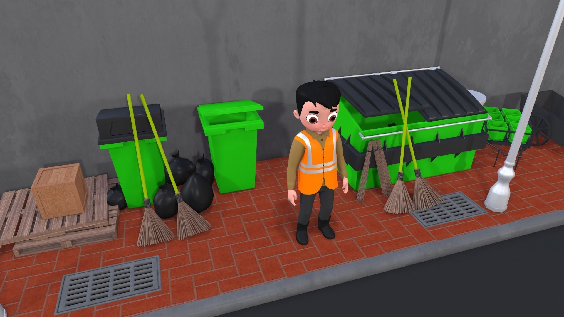 Low Poly Community Helper Sweeper - Male 3D model_6