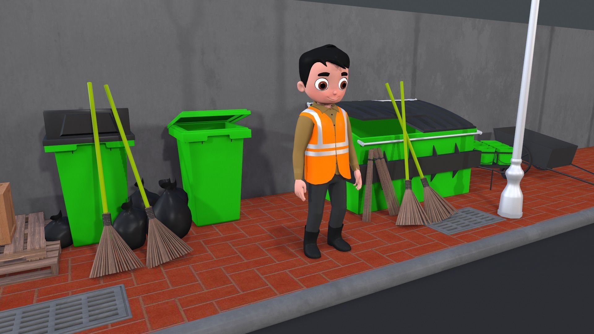 Low Poly Community Helper Sweeper - Male 3D model_4