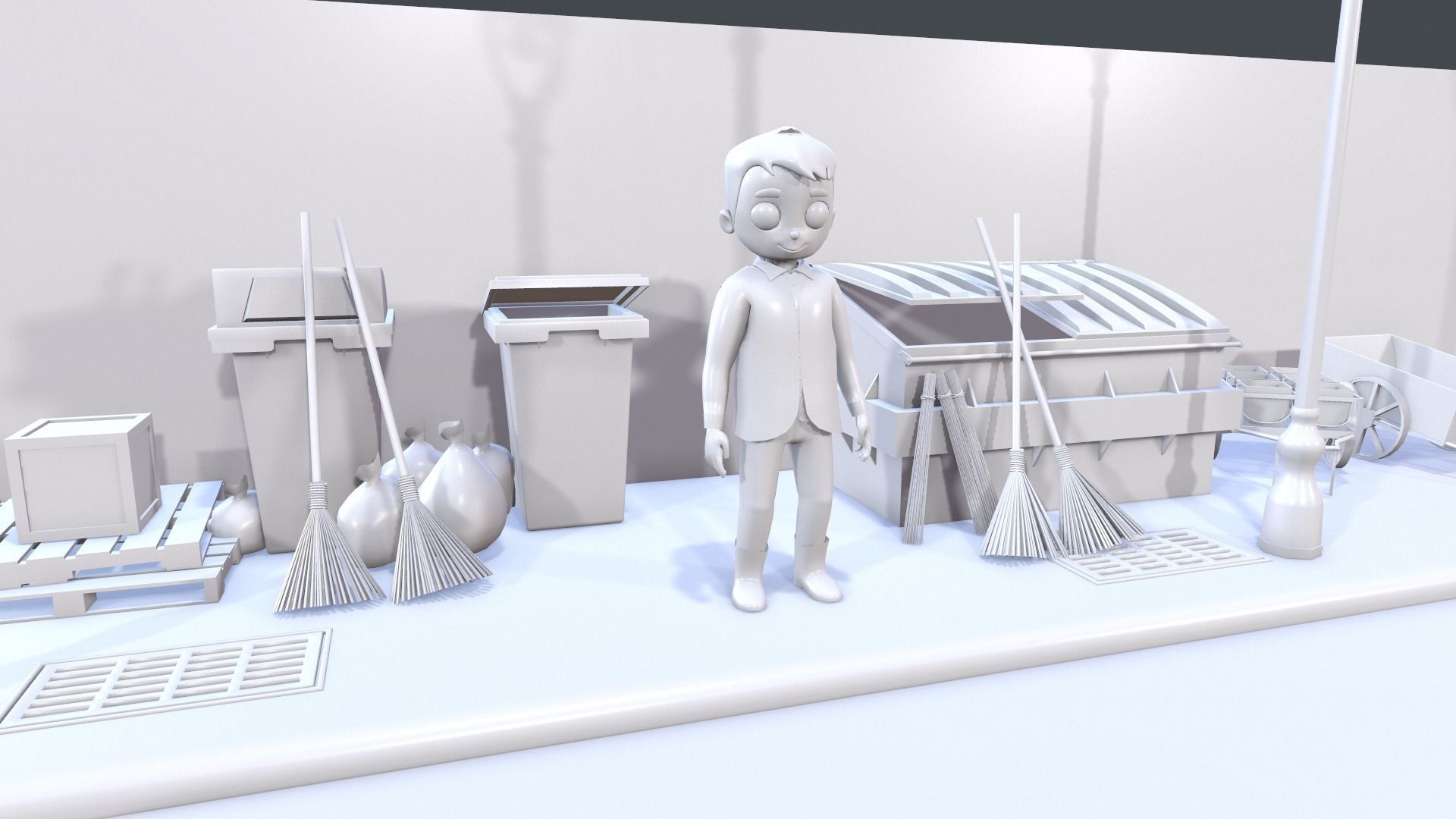 Low Poly Community Helper Sweeper - Male 3D model_2