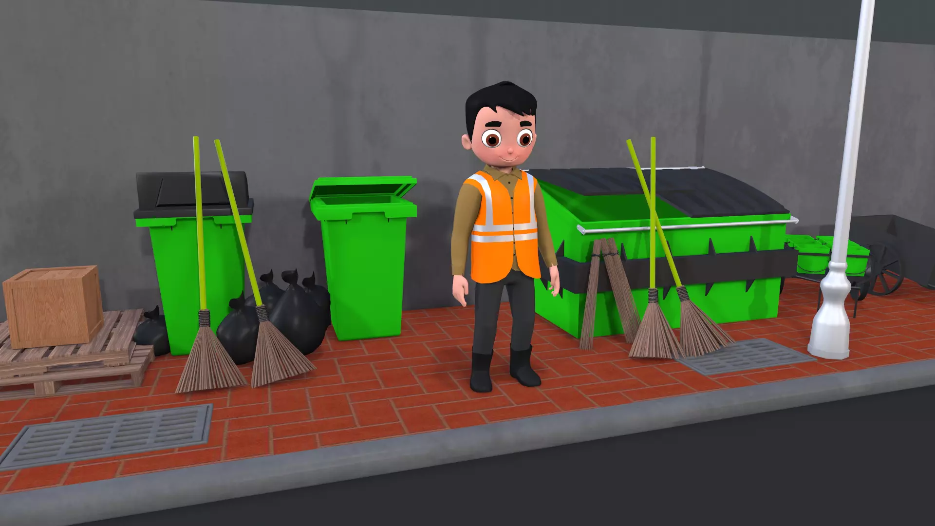 Low Poly Community Helper Sweeper - Male 3D model_0