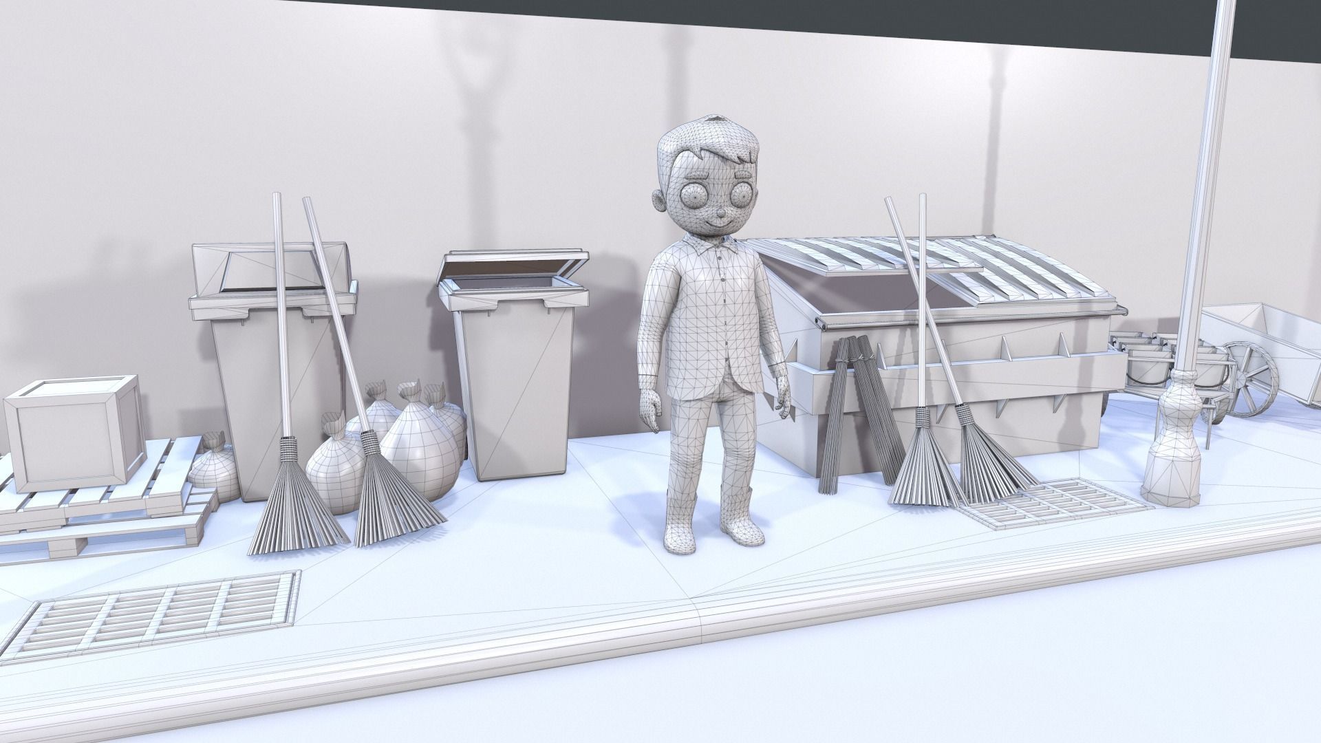 Low Poly Community Helper Sweeper - Male 3D model_3