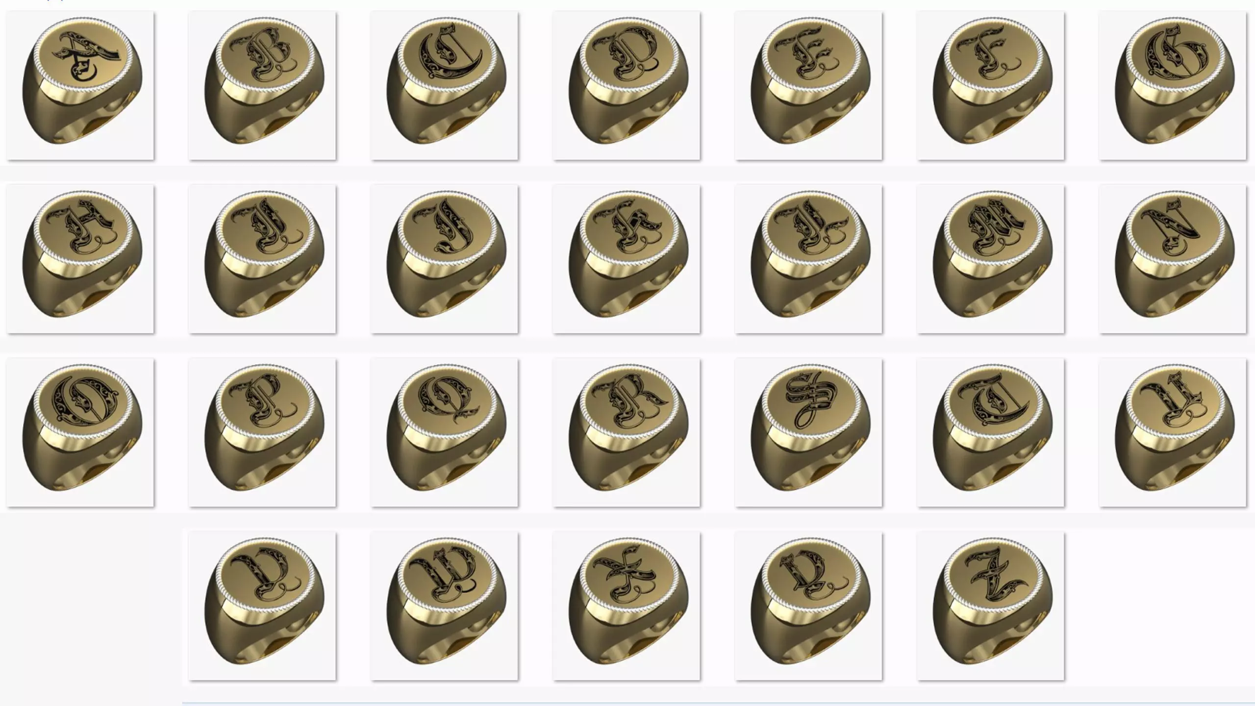 Alphabet Jewelry Enamel Rings 3D Model Collection_0