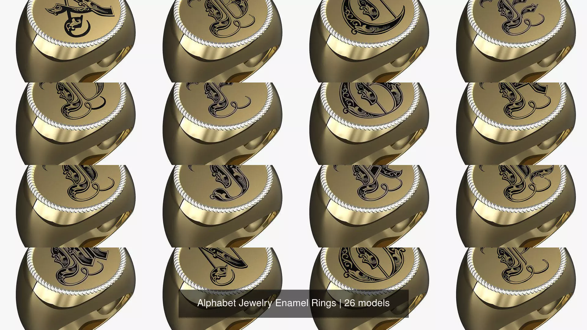 Alphabet Jewelry Enamel Rings 3D Model Collection_1