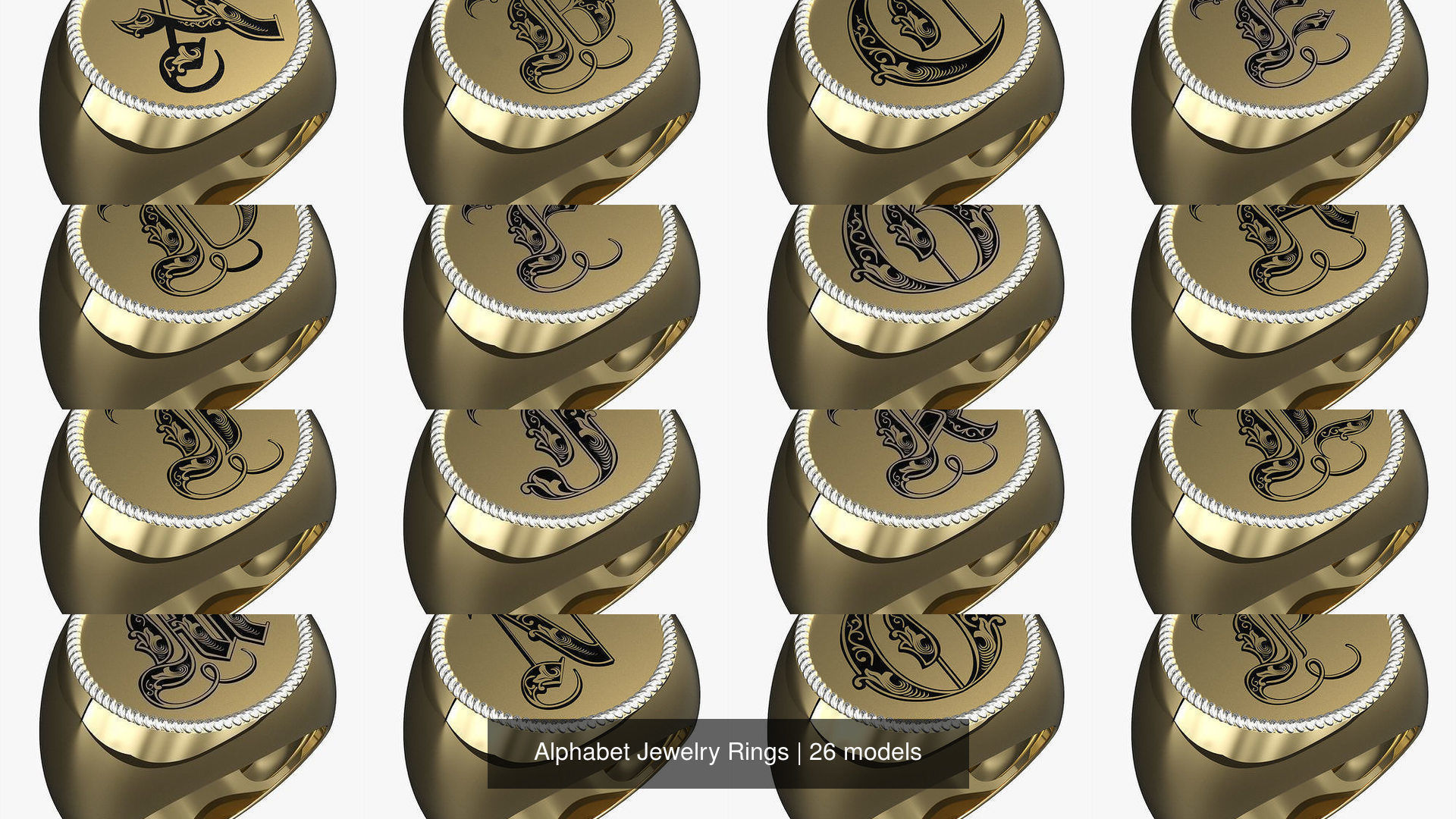 Alphabet Jewelry Enamel Rings 3D Model Collection_2