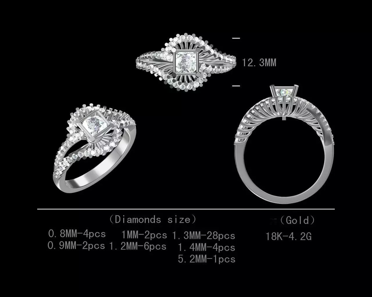 Fancy bridal engagement diamond ring for women 3D model Free 3D print model