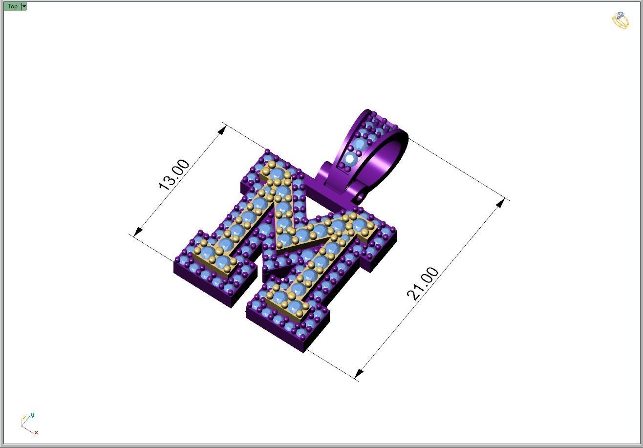 Custom Initial M Letter Diamond Pendant A to Z Alphabet Necklace 3D print model_4