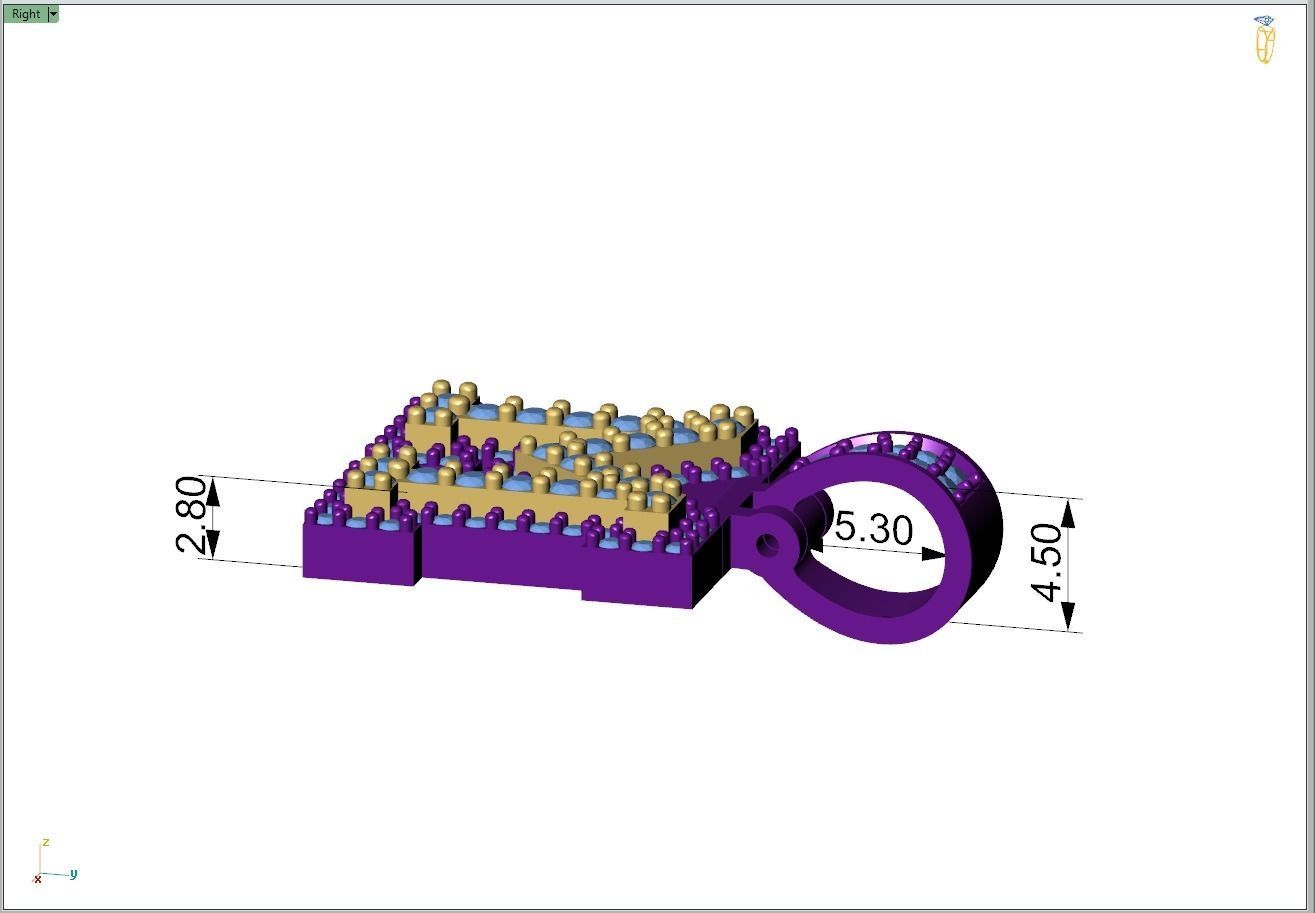 Custom Initial M Letter Diamond Pendant A to Z Alphabet Necklace 3D print model_7