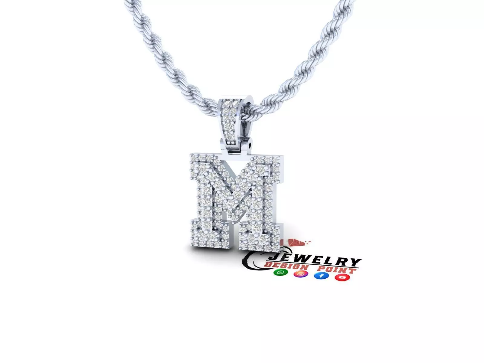 Custom Initial M Letter Diamond Pendant A to Z Alphabet Necklace 3D print model_0