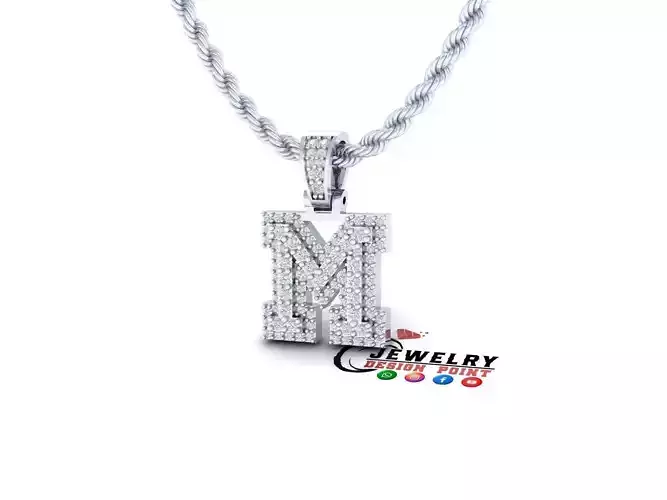 Custom Initial M Letter Diamond Pendant A to Z Alphabet Necklace 3D print model