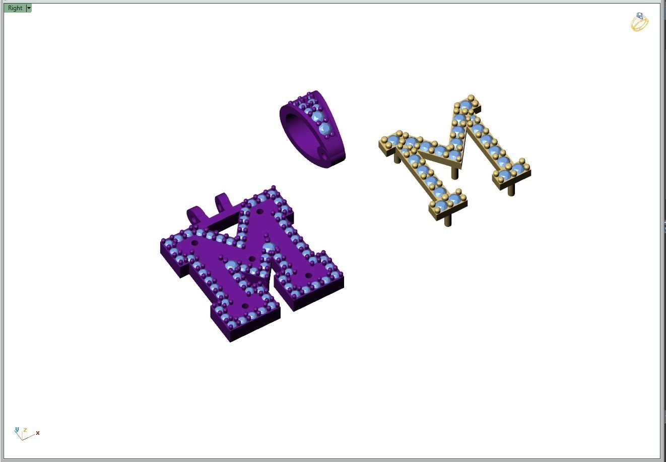 Custom Initial M Letter Diamond Pendant A to Z Alphabet Necklace 3D print model_10