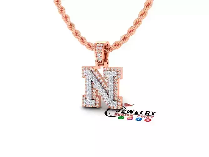 Custom Initial N Letter Diamond Pendant A to Z Alphabet Necklace 3D print model