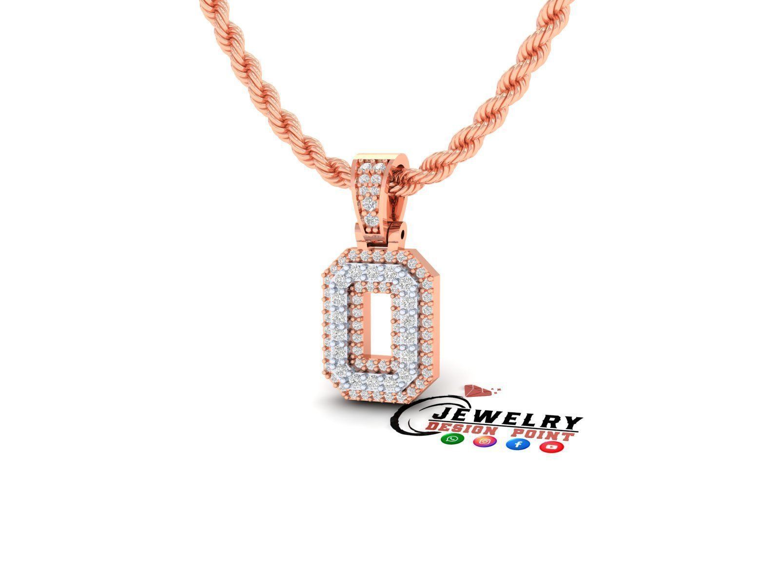 Custom Initial O Letter Diamond Pendant A to Z Alphabet Necklace 3D print model_2