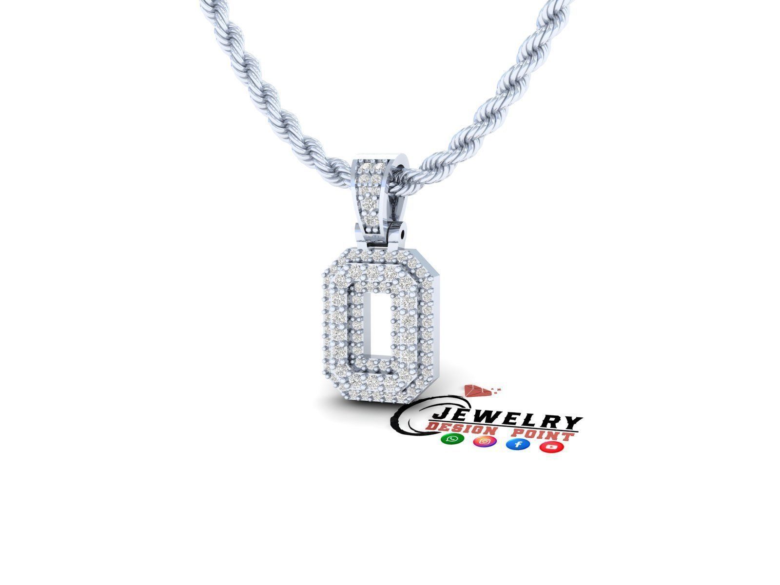 Custom Initial O Letter Diamond Pendant A to Z Alphabet Necklace 3D print model_3