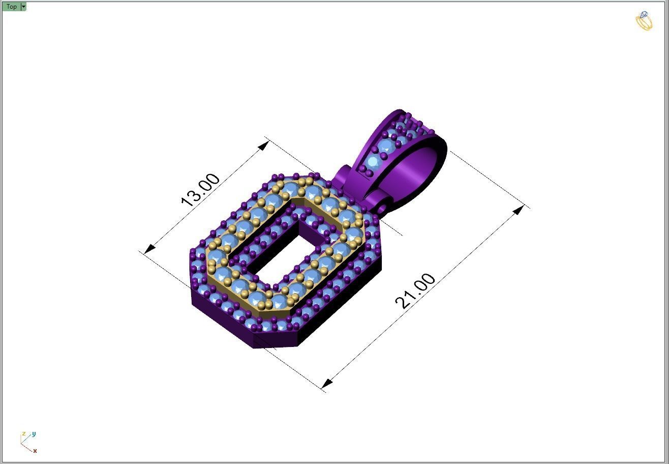 Custom Initial O Letter Diamond Pendant A to Z Alphabet Necklace 3D print model_4