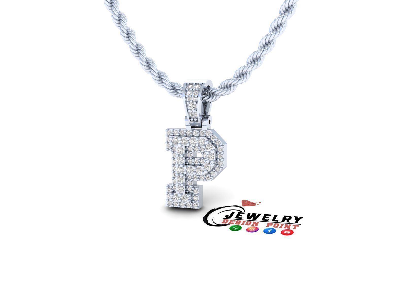 Custom Initial P Letter Diamond Pendant A to Z Alphabet Necklace 3D print model_3